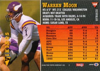 1994 Bowman #145 Warren Moon Back