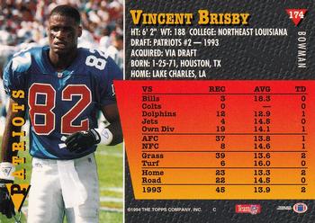1994 Bowman #174 Vincent Brisby Back