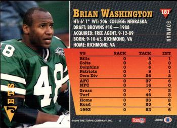 1994 Bowman #181 Brian Washington Back