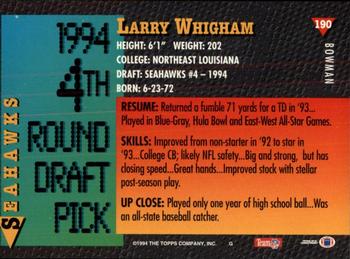 1994 Bowman #190 Larry Whigham Back