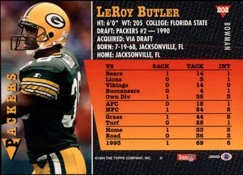 1994 Bowman #202 LeRoy Butler Back
