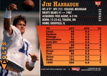 1994 Bowman #211 Jim Harbaugh Back
