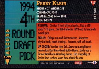 1994 Bowman #213 Perry Klein Back