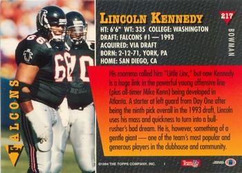 1994 Bowman #217 Lincoln Kennedy Back