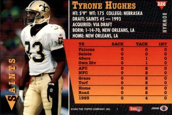 1994 Bowman #226 Tyrone Hughes Back