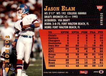 1994 Bowman #230 Jason Elam Back