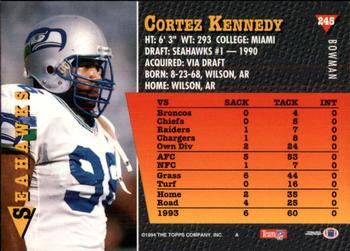 1994 Bowman #245 Cortez Kennedy Back