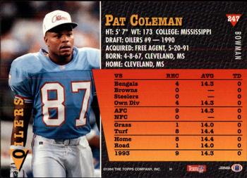 1994 Bowman #247 Pat Coleman Back