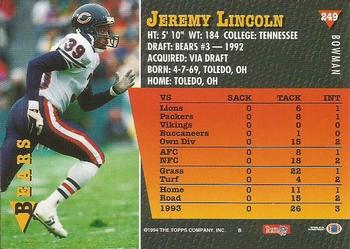 1994 Bowman #249 Jeremy Lincoln Back