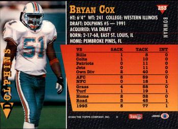 1994 Bowman #253 Bryan Cox Back