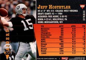 1994 Bowman #255 Jeff Hostetler Back