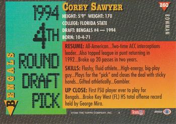 1994 Bowman #260 Corey Sawyer Back