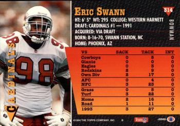 1994 Bowman #314 Eric Swann Back