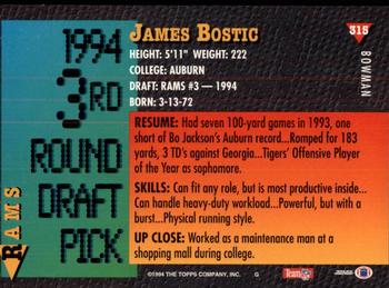 1994 Bowman #315 James Bostic Back