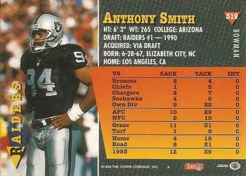 1994 Bowman #319 Anthony Smith Back
