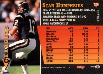 1994 Bowman #324 Stan Humphries Back