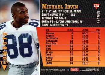 1994 Bowman #332 Michael Irvin Back