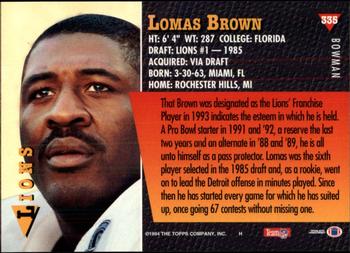 1994 Bowman #335 Lomas Brown Back