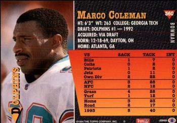 1994 Bowman #360 Marco Coleman Back