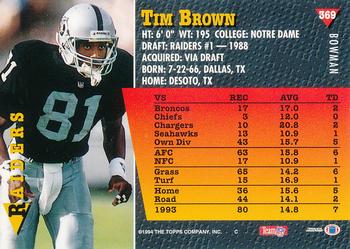 1994 Bowman #369 Tim Brown Back