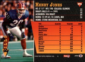 1994 Bowman #374 Henry Jones Back