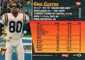 1994 Bowman #375 Cris Carter Back