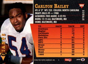 1994 Bowman #385 Carlton Bailey Back