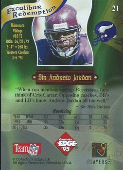 1995 Collector's Edge Excalibur - Rookie Roundtable Redemption Gold #21 Andrew Jordan Back