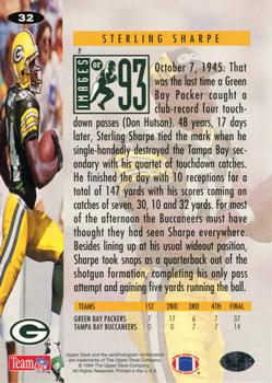 1994 Collector's Choice #32 Sterling Sharpe Back