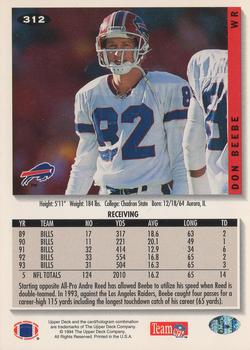 1994 Collector's Choice #312 Don Beebe Back