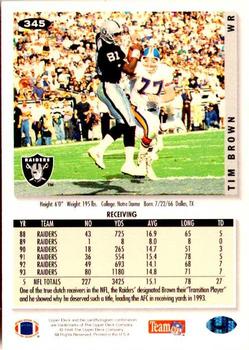 1994 Collector's Choice #345 Tim Brown Back