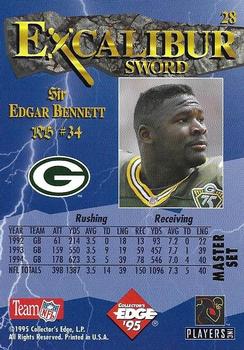 1995 Collector's Edge Excalibur - Sword and Stone Bronze #28 Edgar Bennett Back