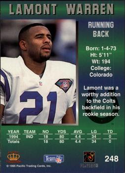 1995 Pacific - Blue #248 Lamont Warren Back