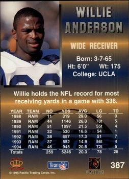 1995 Pacific - Blue #387 Willie Anderson Back