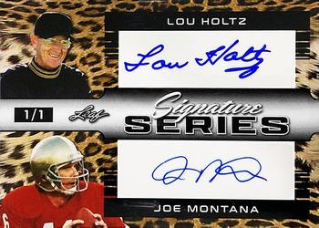 2022 Leaf Signature Series - Dual Signature Leopard Spots #SSD-42 Lou Holtz / Joe Montana Front
