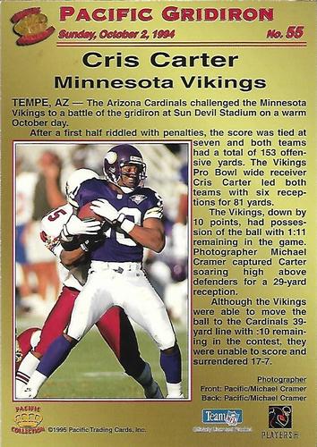 1995 Pacific Gridiron - Red #55 Cris Carter Back