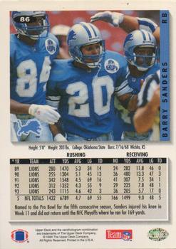 1994 Collector's Choice - Gold #86 Barry Sanders Back