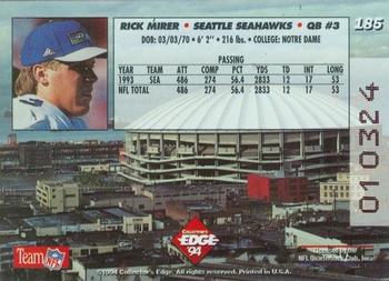 1994 Collector's Edge #185 Rick Mirer Back