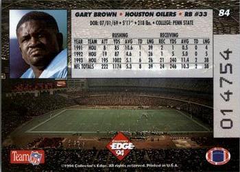 1994 Collector's Edge #84 Gary Brown Back