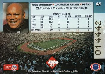 1994 Collector's Edge #98 Greg Townsend Back