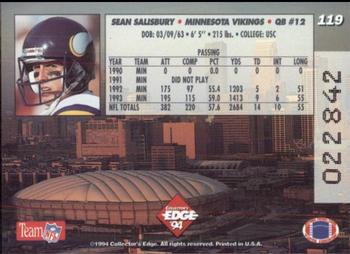 1994 Collector's Edge #119 Sean Salisbury Back