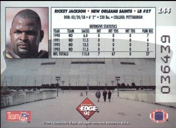 1994 Collector's Edge #144 Rickey Jackson Back