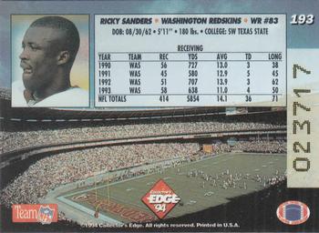 1994 Collector's Edge #193 Ricky Sanders Back