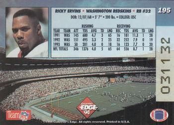 1994 Collector's Edge #195 Ricky Ervins Back
