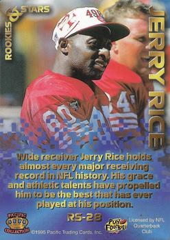 1995 Pacific Triple Folder - Rookies and Stars Blue #RS-28 Jerry Rice Back