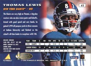 1995 Pinnacle - Trophy Collection #41 Thomas Lewis Back