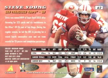 1995 Pinnacle - Trophy Collection #62 Steve Young Back