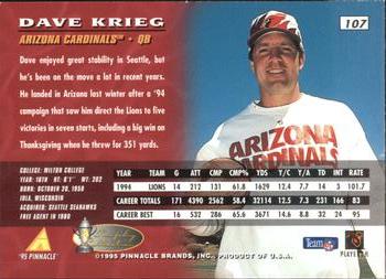 1995 Pinnacle - Trophy Collection #107 Dave Krieg Back