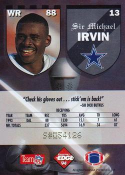 1994 Collector's Edge Excalibur #13 Michael Irvin Back