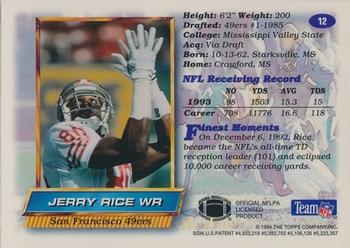1994 Finest #12 Jerry Rice Back